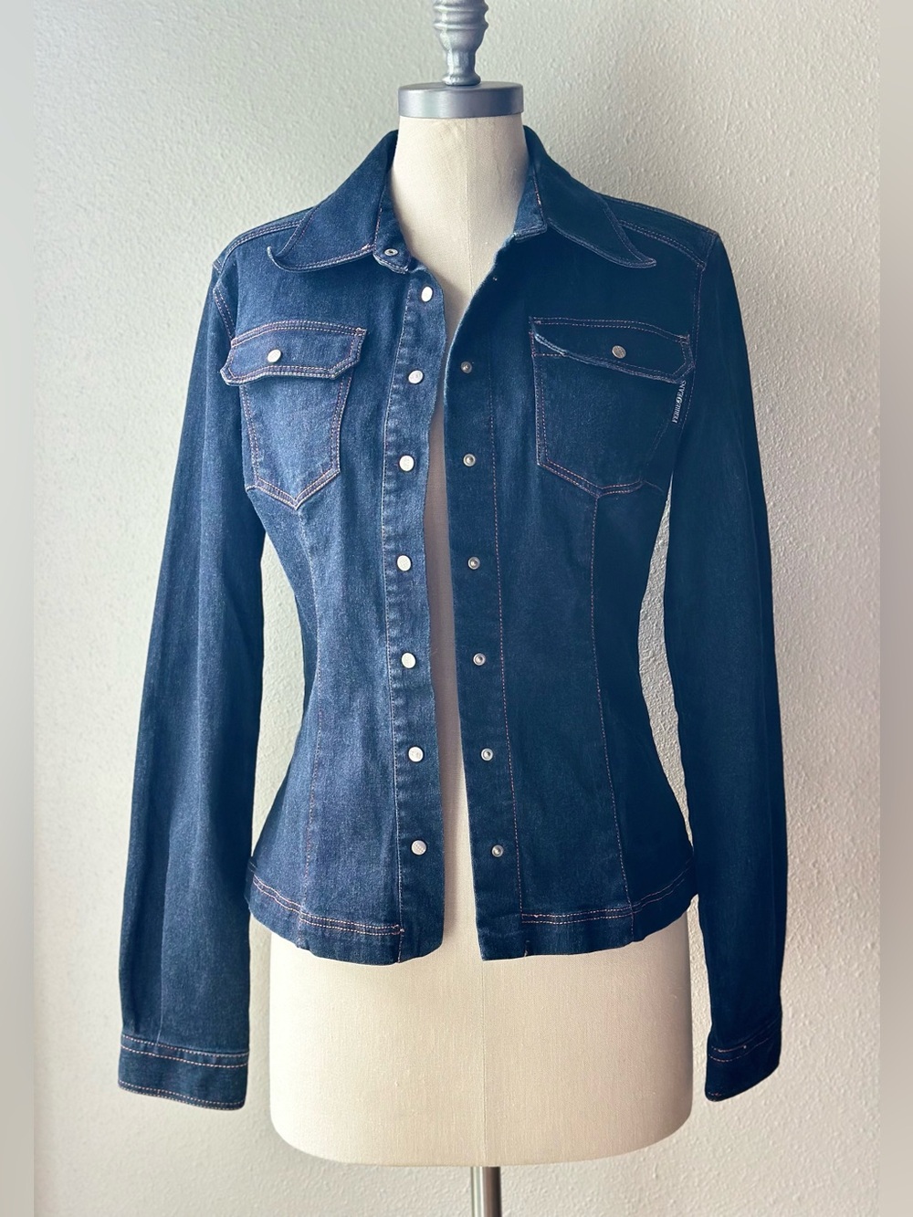 VTG 90s Gianfranco Ferre Jeans Dark Denim Jacket Fitted Shirt Italy Women Sz M/L